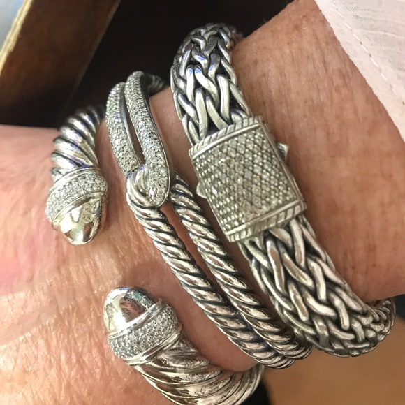 David Yurman Labyrinth  Silver Diamond Bracelet - Picture 6 of 7